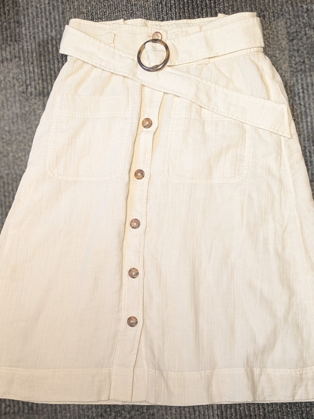 Sezane Cream High-Waist Button-Front Midi Skirt with Belt (FR Size 38) - Picture 2 of 4
